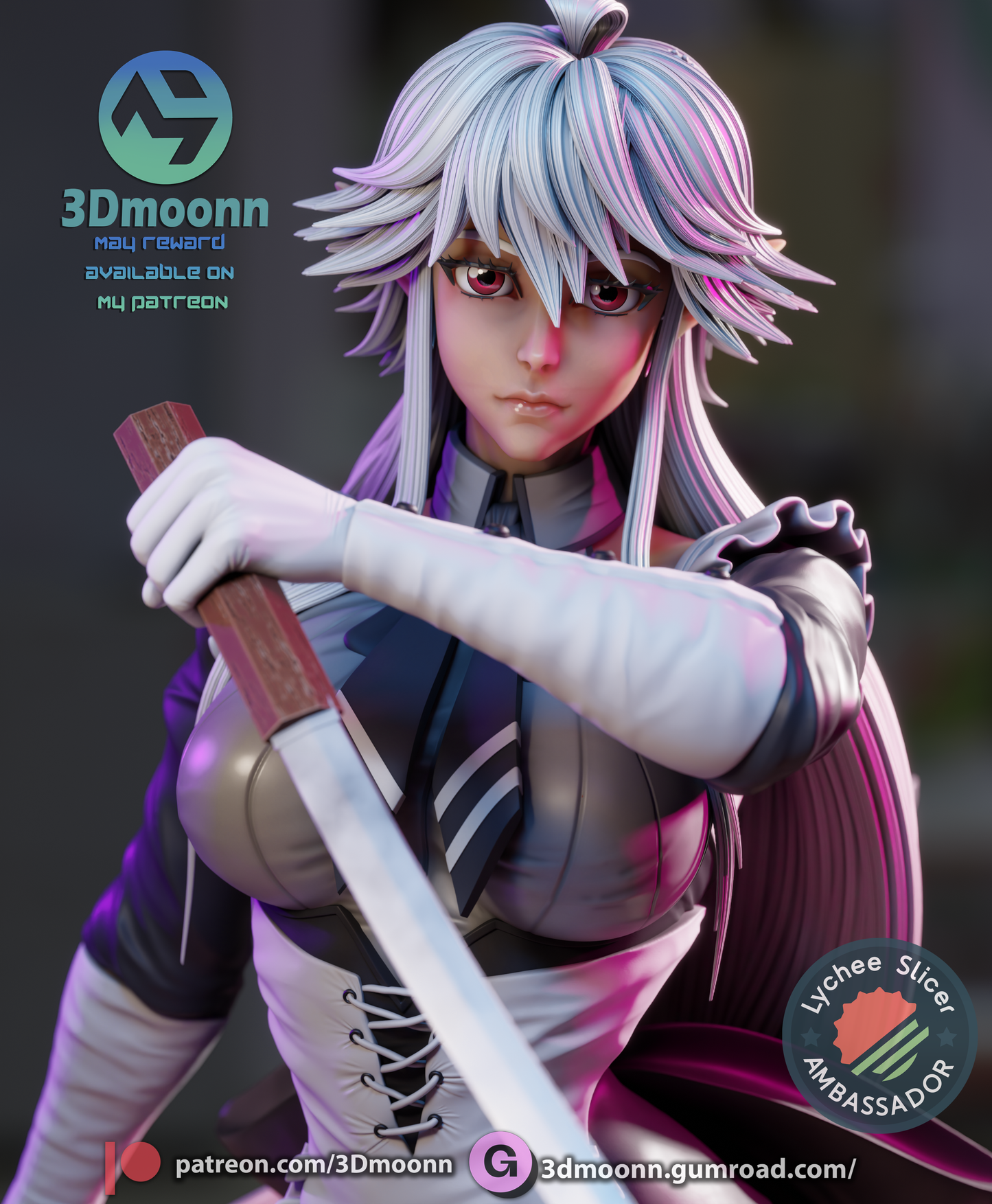 Battle Maid Elf Girlfriend Afraid of Dragons 3d Printed Resin Garage Kit - Unassembled, Unpainted - approx 1:6 Scale