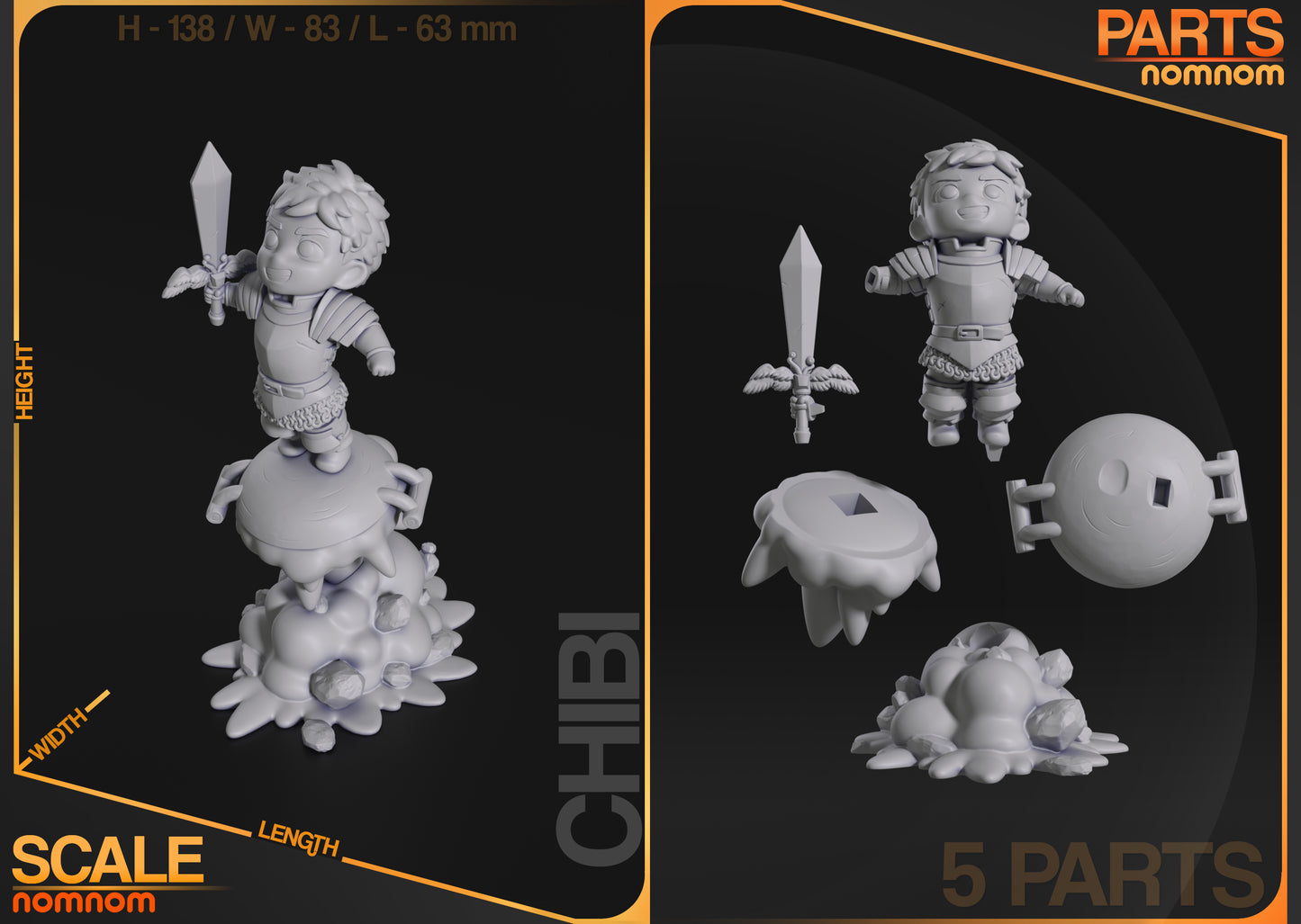 Chibi Dungeon Knight on Monster Food Pile - 3d Printed Resin Garage Kit - Unassembled, Unpainted