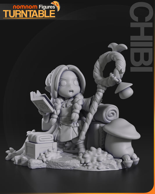Chibi Dungeon Elf Mage with Spell Staff - 3d Printed Resin Garage Kit - Unassembled, Unpainted