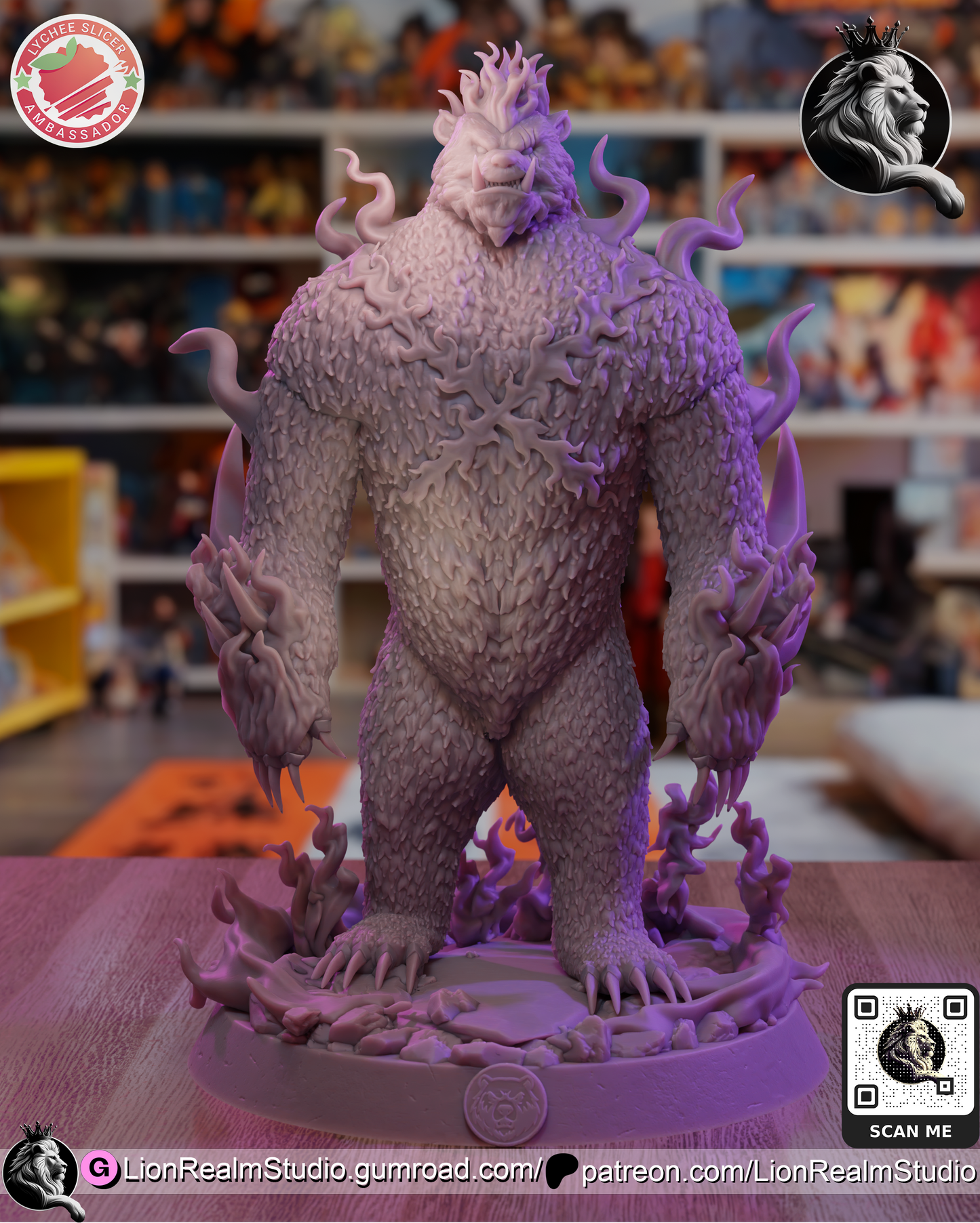 Shadow Demon Bear Summon 3d Printed Resin Garage Kit - Unassembled, Unpainted - 6in, approx 1:12 scale