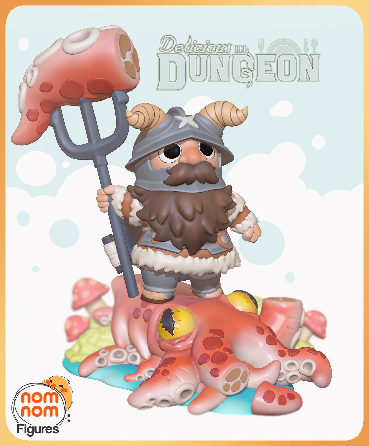 Chibi Dwarf Cook with Monster Food - 3d Printed Resin Garage Kit - Unassembled, Unpainted
