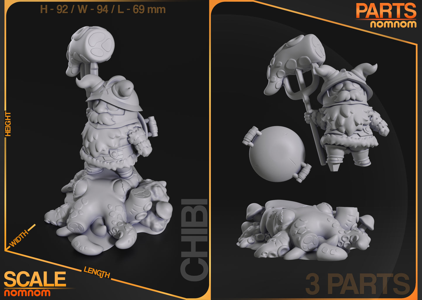 Chibi Dwarf Cook with Monster Food - 3d Printed Resin Garage Kit - Unassembled, Unpainted