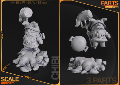 Chibi Dwarf Cook with Monster Food - 3d Printed Resin Garage Kit - Unassembled, Unpainted