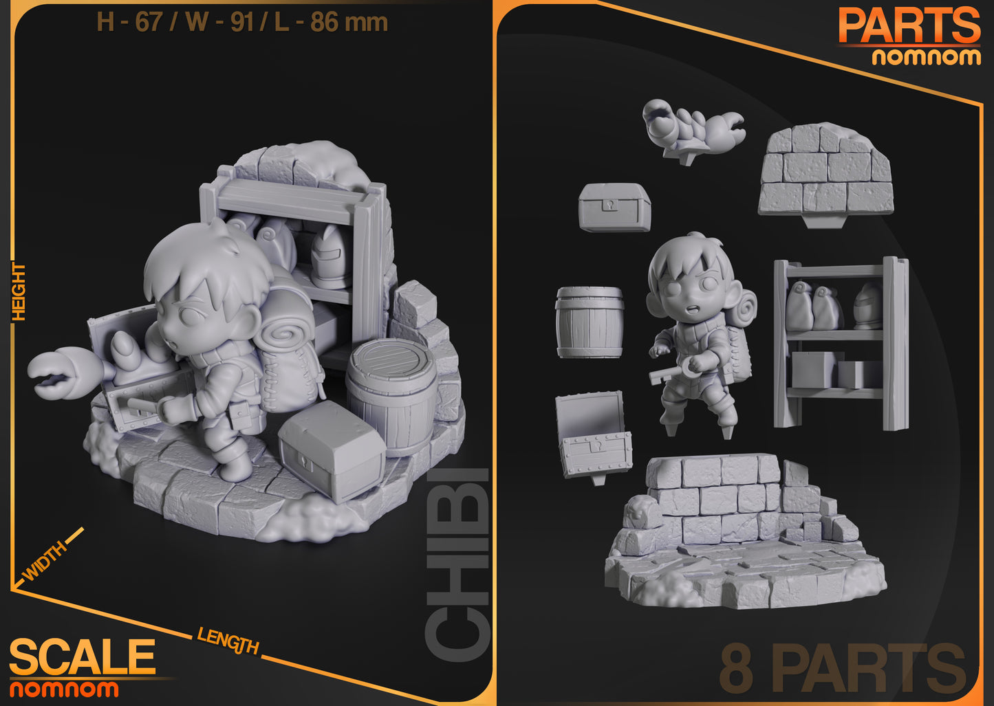 Chibi Dungeon Thief with Treasure Diorama - 3d Printed Resin Garage Kit - Unassembled, Unpainted