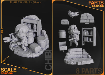Chibi Dungeon Thief with Treasure Diorama - 3d Printed Resin Garage Kit - Unassembled, Unpainted