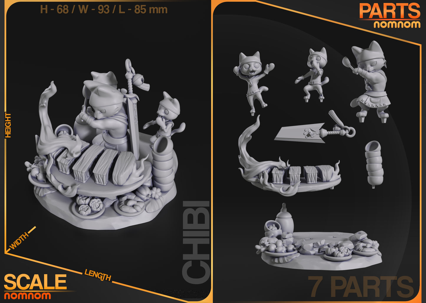 Chibi Cat Chef Diorama - 3d Resin Printed Garage Kit, Unassembled, Unpainted