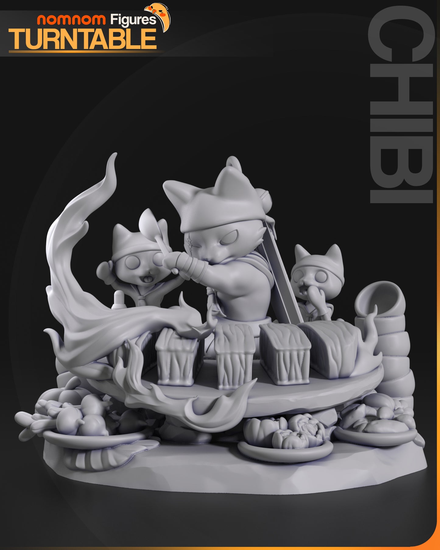 Chibi Cat Chef Diorama - 3d Resin Printed Garage Kit, Unassembled, Unpainted