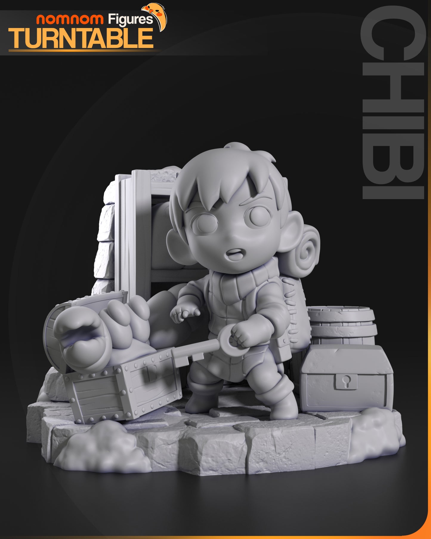 Chibi Dungeon Thief with Treasure Diorama - 3d Printed Resin Garage Kit - Unassembled, Unpainted