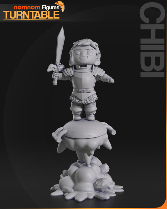 Chibi Dungeon Knight on Monster Food Pile - 3d Printed Resin Garage Kit - Unassembled, Unpainted