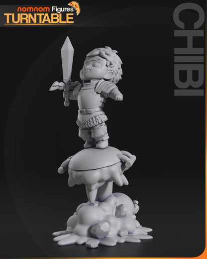 Chibi Dungeon Knight on Monster Food Pile - 3d Printed Resin Garage Kit - Unassembled, Unpainted