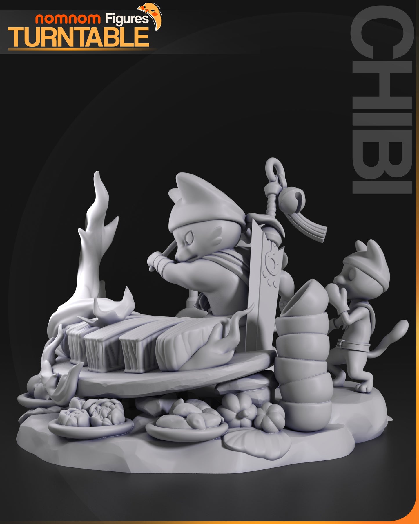 Chibi Cat Chef Diorama - 3d Resin Printed Garage Kit, Unassembled, Unpainted