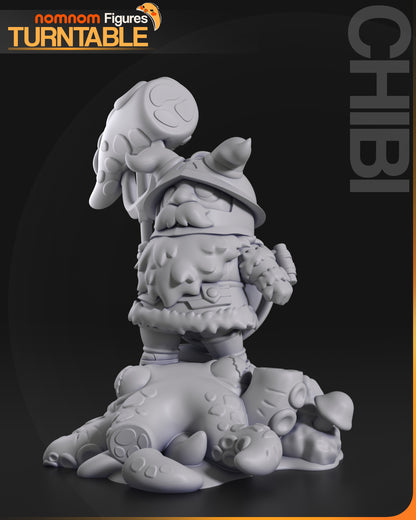 Chibi Dwarf Cook with Monster Food - 3d Printed Resin Garage Kit - Unassembled, Unpainted
