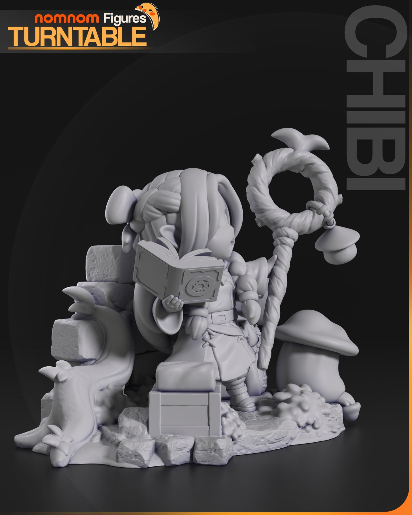 Chibi Dungeon Elf Mage with Spell Staff - 3d Printed Resin Garage Kit - Unassembled, Unpainted
