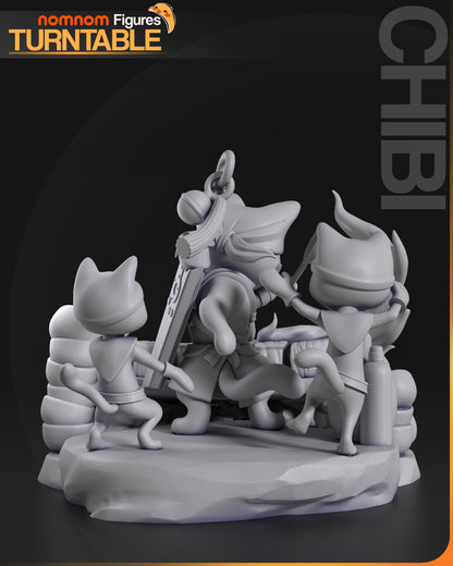 Chibi Cat Chef Diorama - 3d Resin Printed Garage Kit, Unassembled, Unpainted